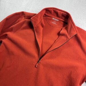 Simms Fishing Products Mens Large 1/4 Zip Fleece Pullover Orange Rust Outdoor LG